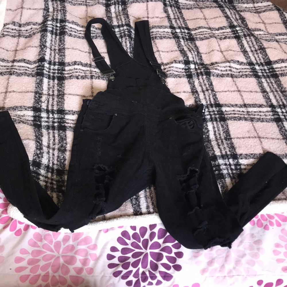 American Bazi black ripped overalls